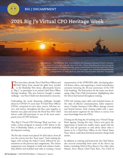 Chief Heritage Training Fights Through COVID-19 Aboard Battleship New Jersey  > > Article View News